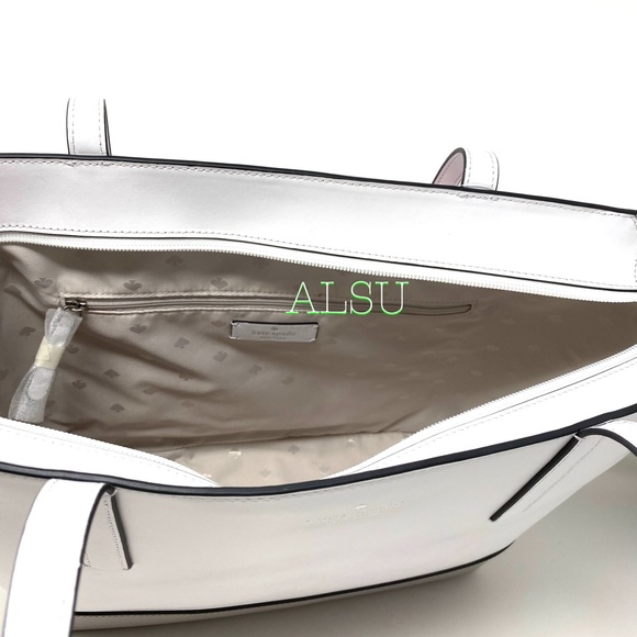 Kate ♠️ Spade Briel Large Tote Leather White Grey - Picture 9 of 10